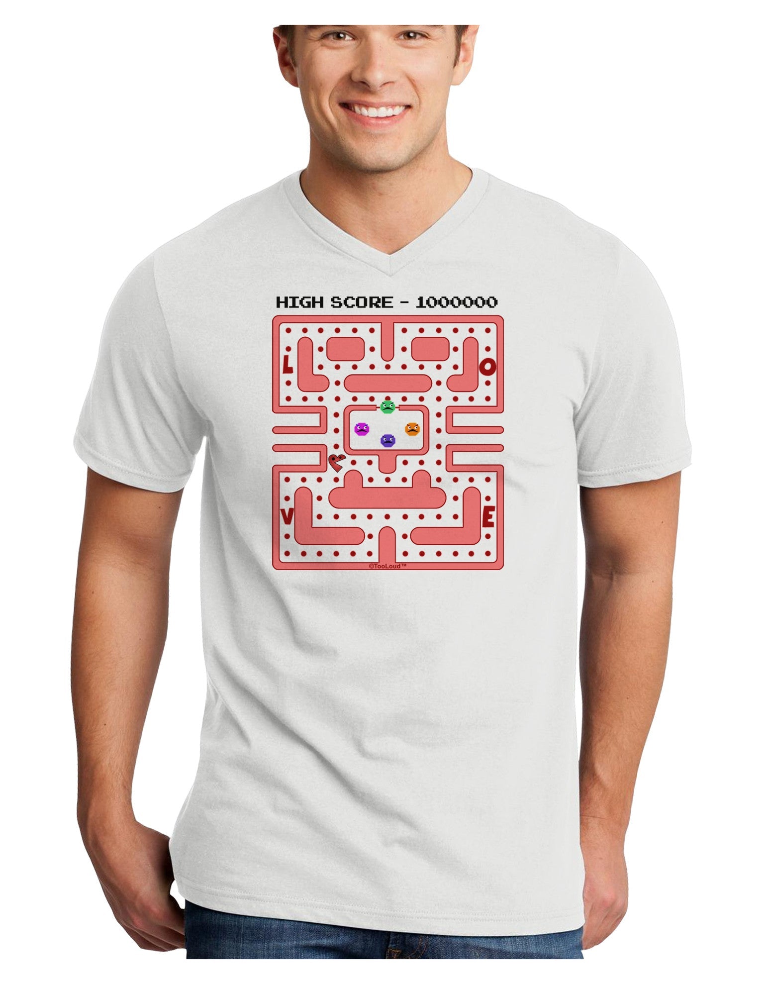 Retro Heart Man Adult V-Neck T-shirt-Mens V-Neck T-Shirt-TooLoud-White-Small-Davson Sales