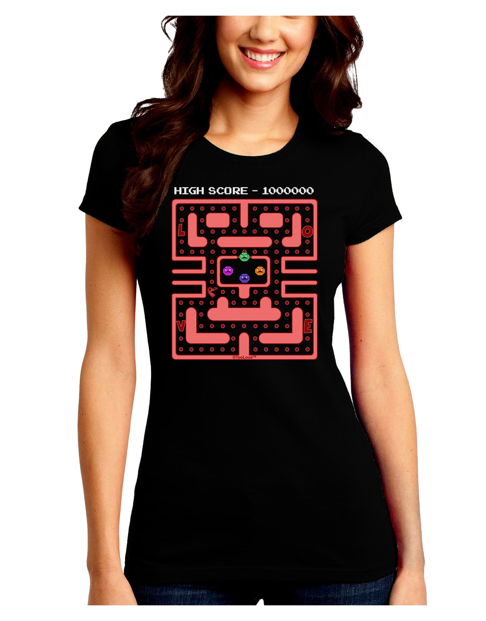 Retro Heart Man Juniors Petite Crew Dark T-Shirt-T-Shirts Juniors Tops-TooLoud-Black-Juniors Fitted Small-Davson Sales