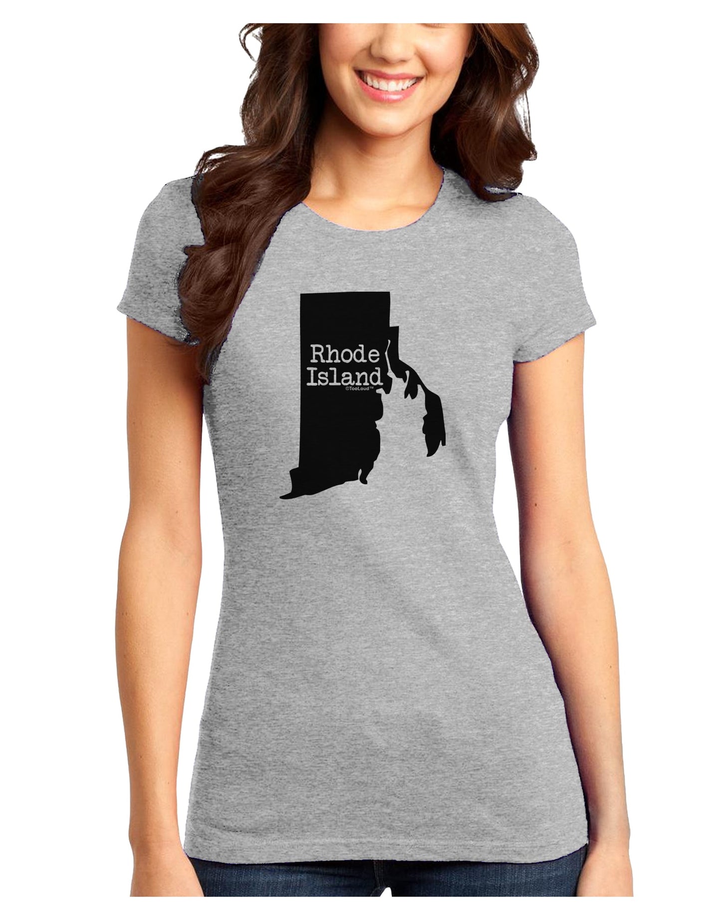 Rhode Island - United States Shape Juniors T-Shirt by TooLoud-Womens Juniors T-Shirt-TooLoud-Ash-Gray-Juniors Fitted X-Small-Davson Sales