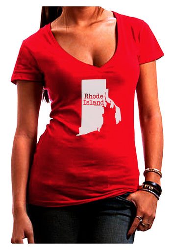 Rhode Island - United States Shape Juniors V-Neck Dark T-Shirt by TooLoud-Womens V-Neck T-Shirts-TooLoud-Red-Juniors Fitted Small-Davson Sales