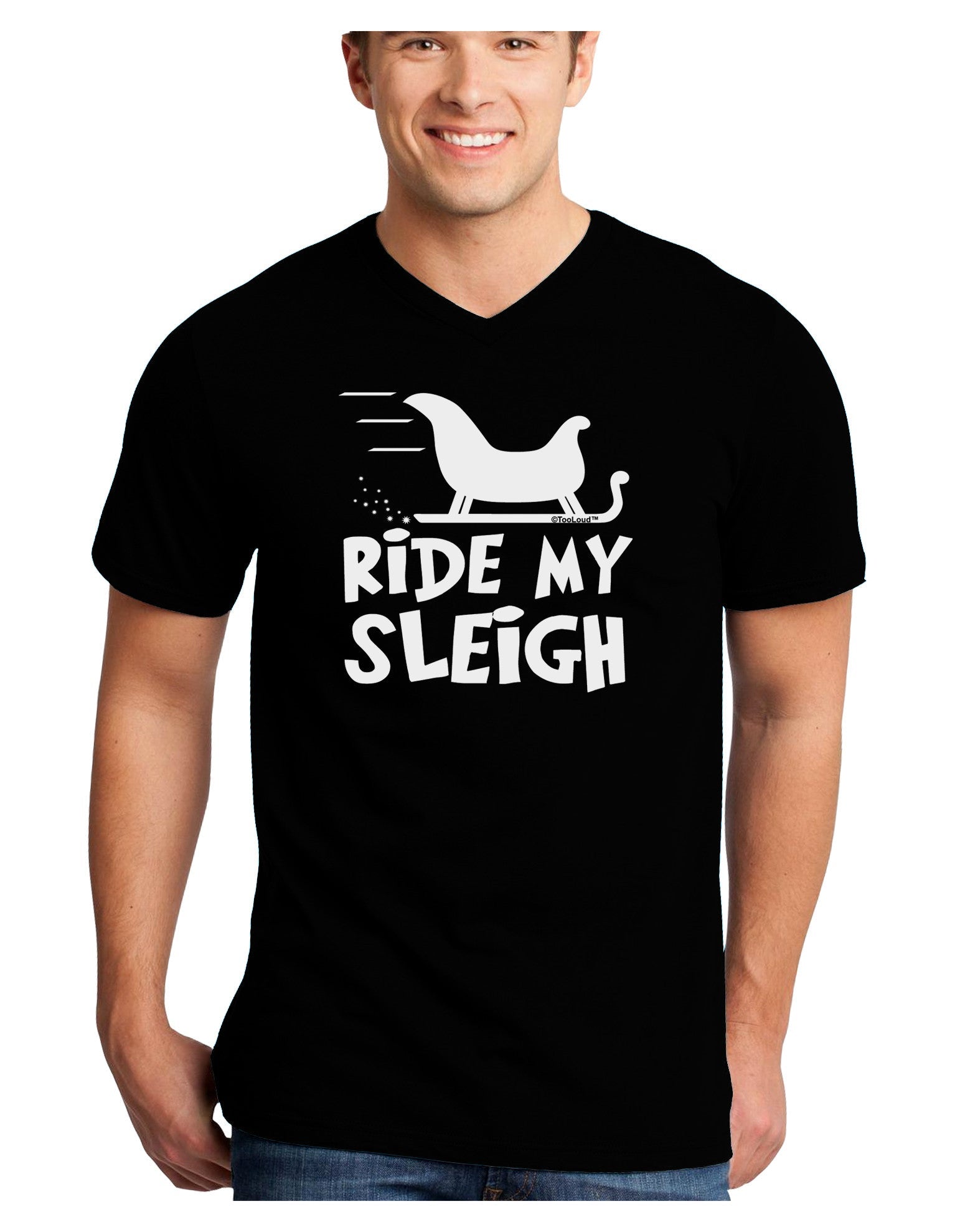 Ride My Sleigh BnW Adult Dark V-Neck T-Shirt-TooLoud-Black-Small-Davson Sales