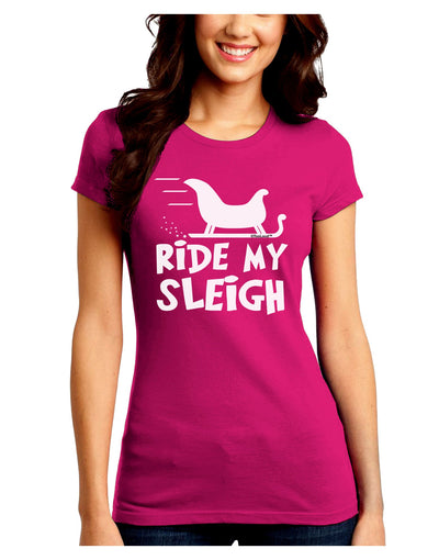 Ride My Sleigh BnW Juniors Crew Dark T-Shirt-T-Shirts Juniors Tops-TooLoud-Hot-Pink-Juniors Fitted Small-Davson Sales