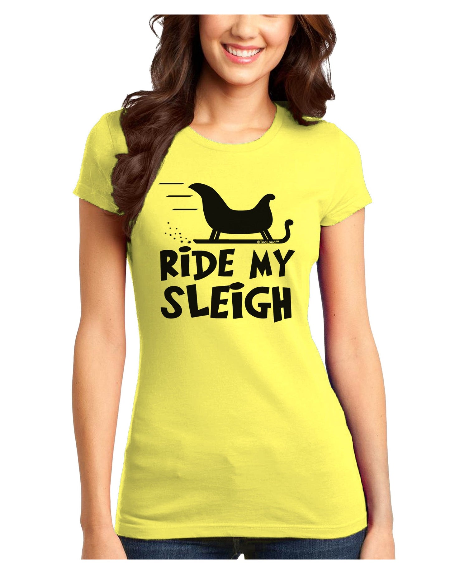 Ride My Sleigh BnW Juniors T-Shirt-Womens Juniors T-Shirt-TooLoud-Yellow-Juniors Fitted X-Small-Davson Sales