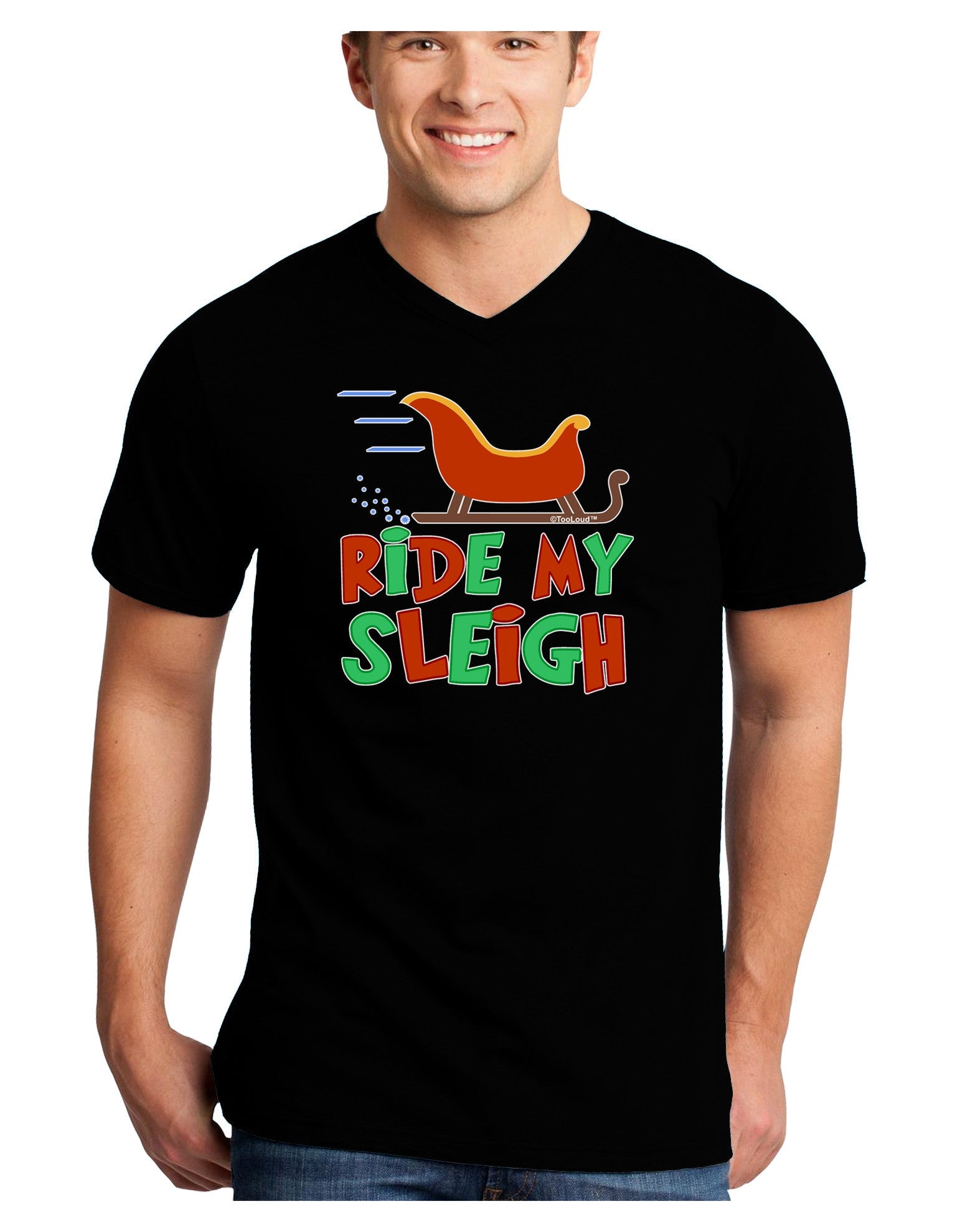 Ride My Sleigh Color Adult Dark V-Neck T-Shirt-TooLoud-Black-Small-Davson Sales