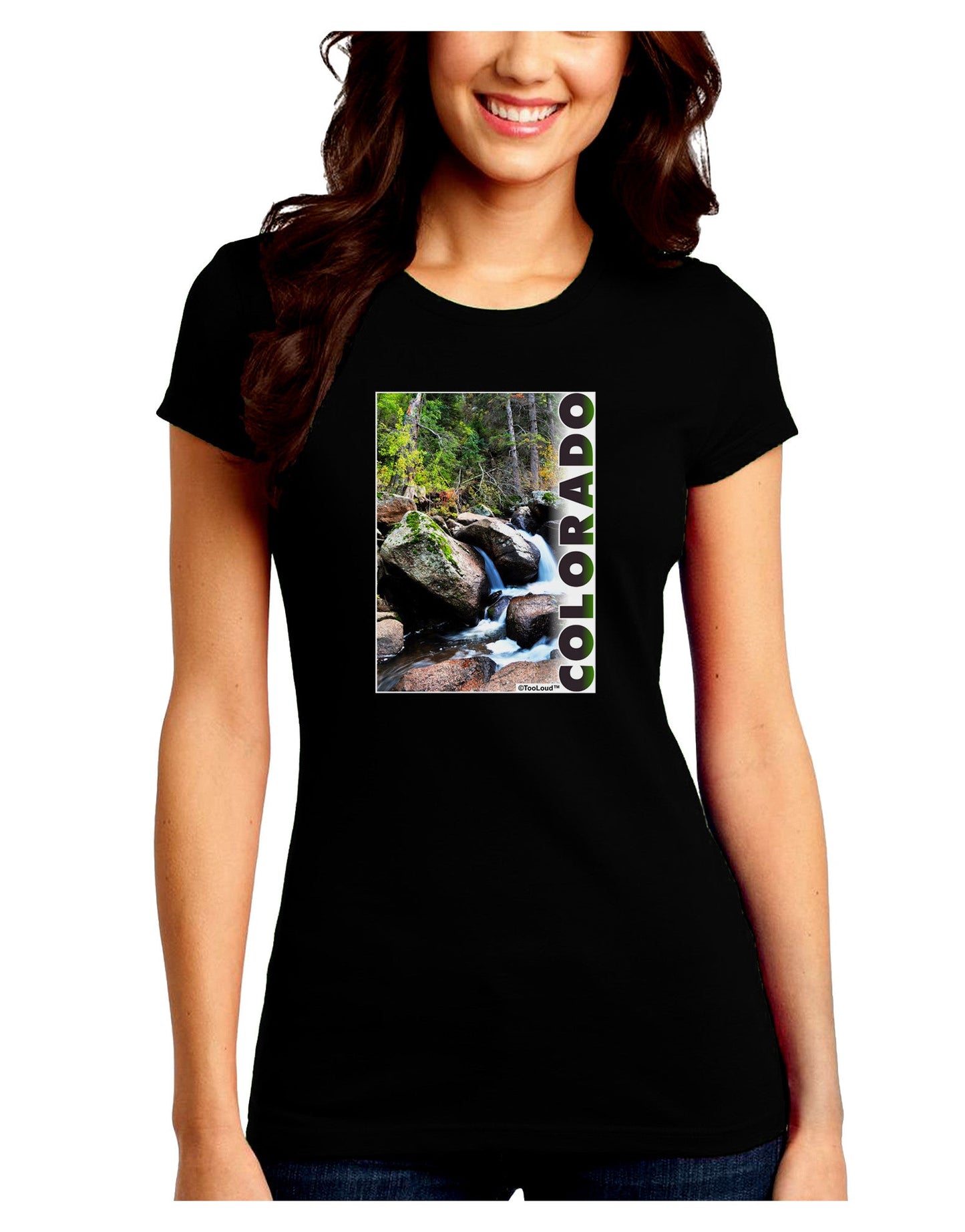 Rockies River with Text Juniors Petite Crew Dark T-Shirt-T-Shirts Juniors Tops-TooLoud-Black-Juniors Fitted Small-Davson Sales