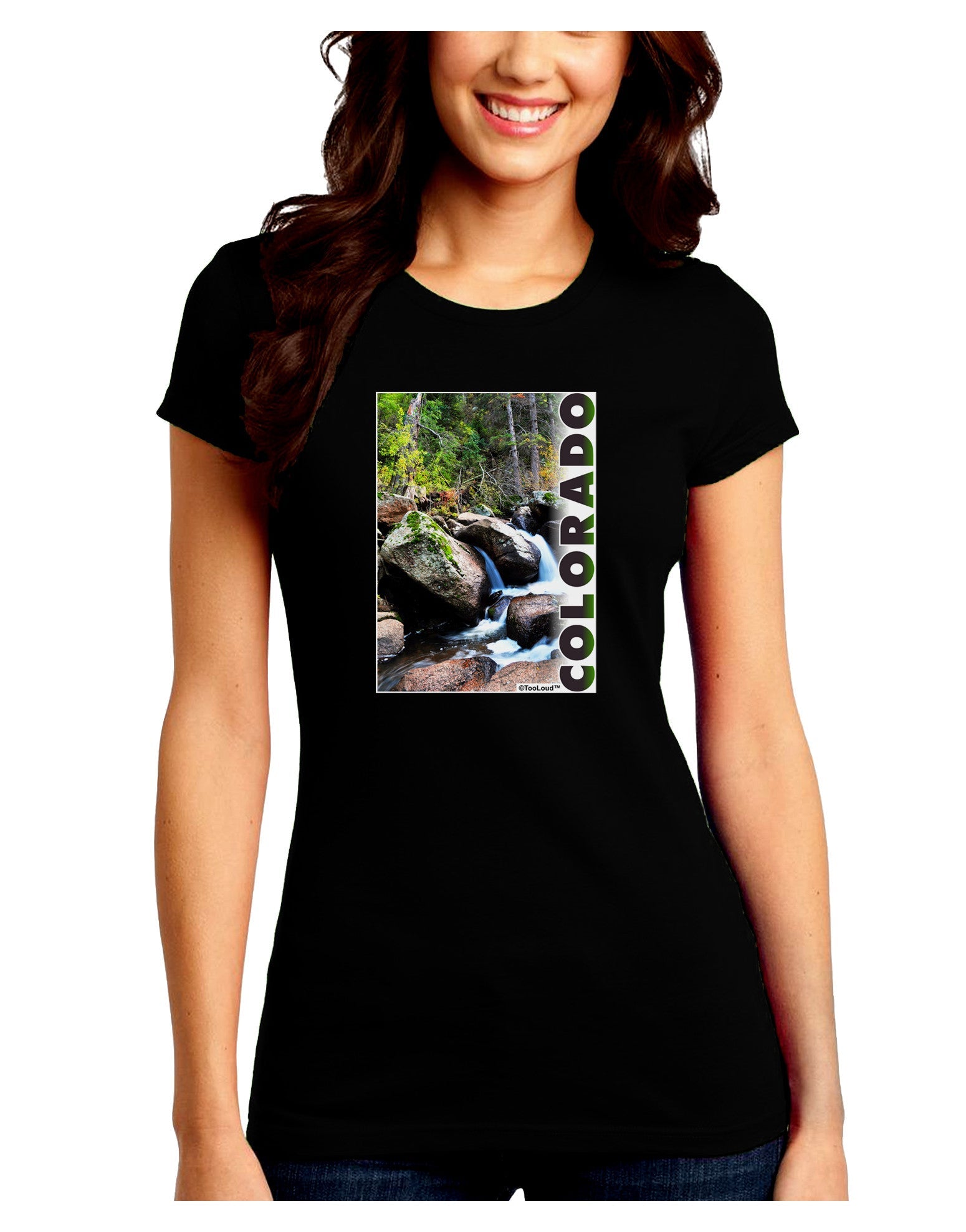 Rockies River with Text Juniors Petite Crew Dark T-Shirt-T-Shirts Juniors Tops-TooLoud-Black-Juniors Fitted Small-Davson Sales