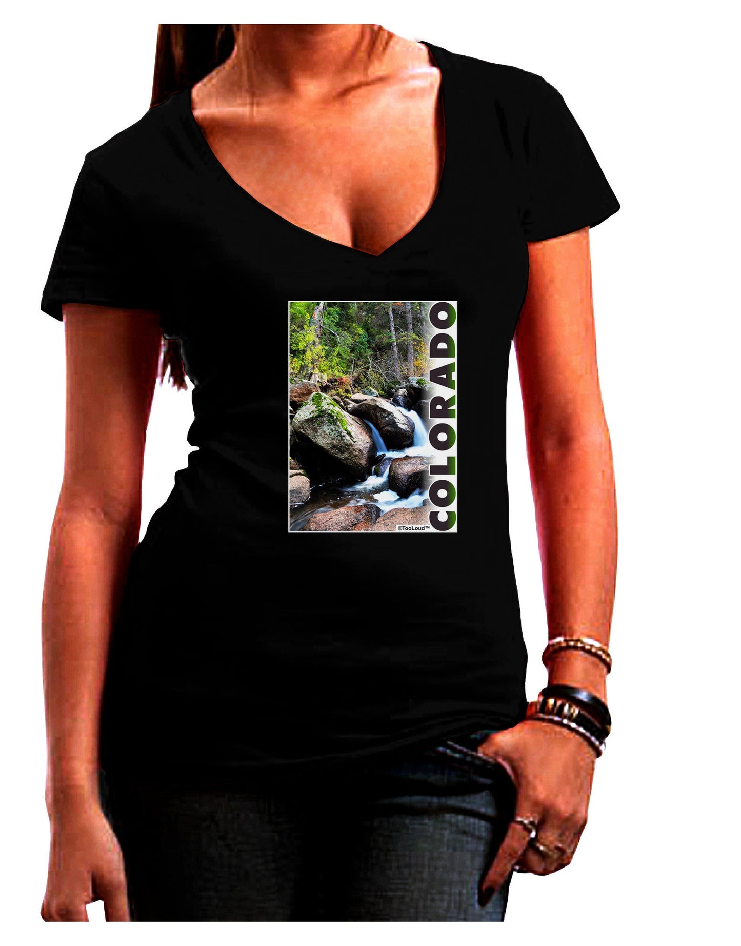 Rockies River with Text Womens V-Neck Dark T-Shirt-Womens V-Neck T-Shirts-TooLoud-Black-Juniors Fitted Small-Davson Sales