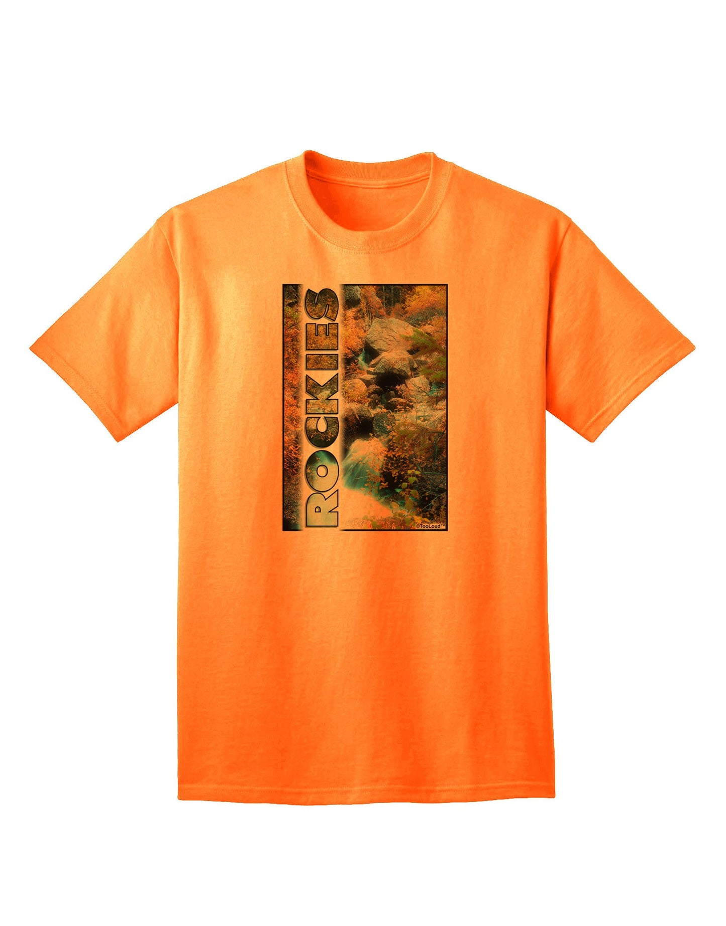 Rockies Waterfall Graphic: Premium Adult T-Shirt with Custom Text Option-Mens T-shirts-TooLoud-Neon-Orange-Small-Davson Sales