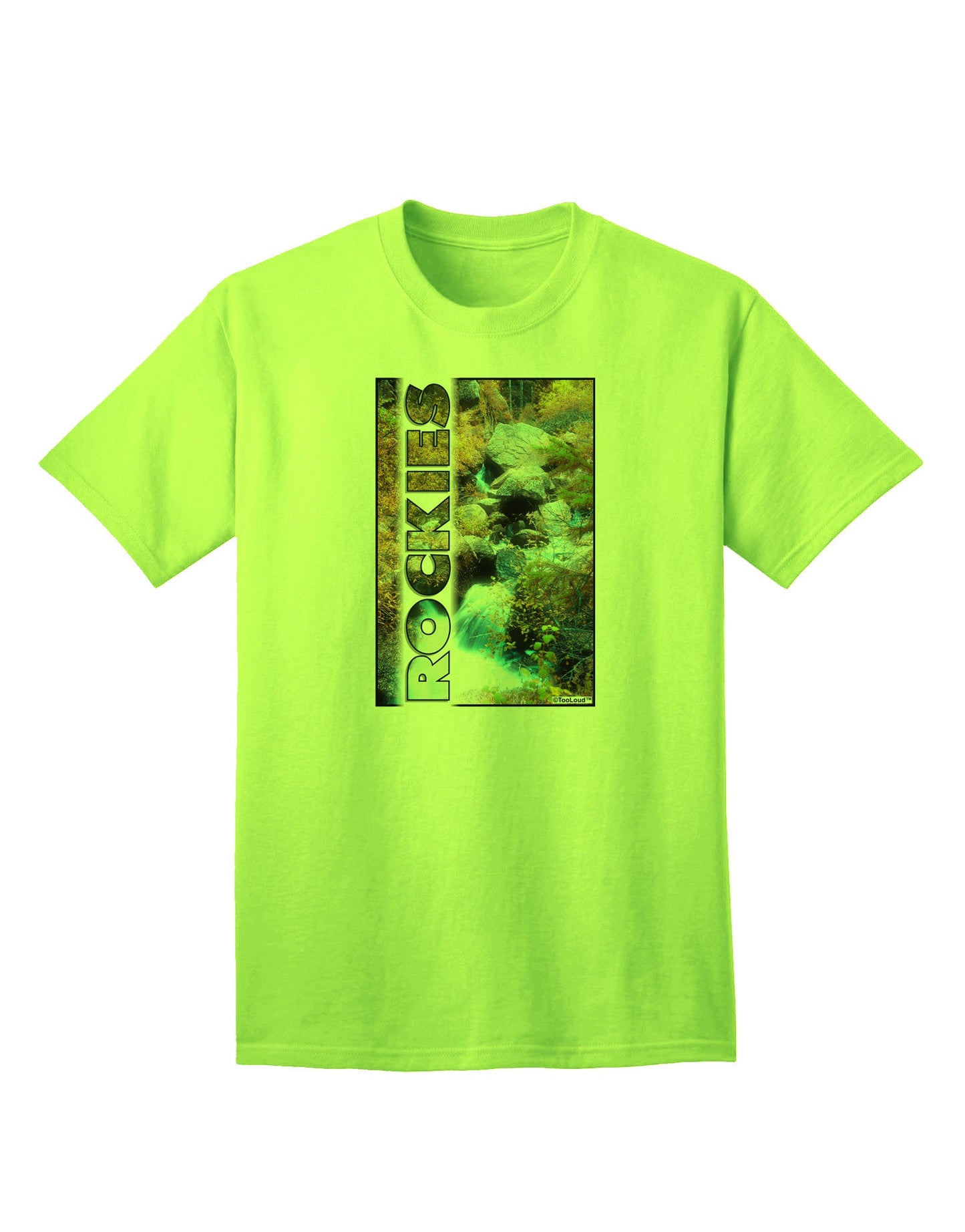 Rockies Waterfall Graphic: Premium Adult T-Shirt with Custom Text Option-Mens T-shirts-TooLoud-Neon-Green-Small-Davson Sales