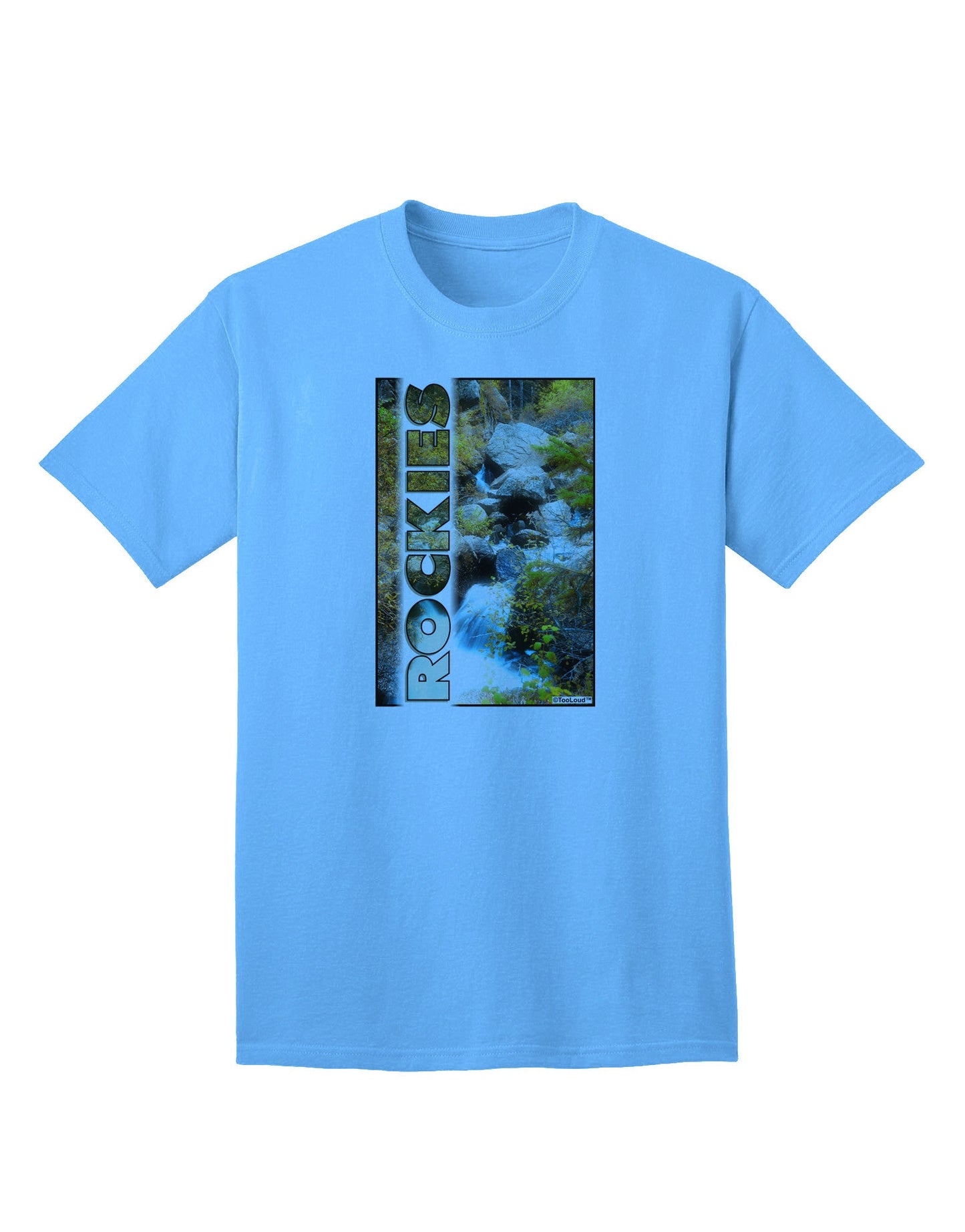 Rockies Waterfall Graphic: Premium Adult T-Shirt with Custom Text Option-Mens T-shirts-TooLoud-Aquatic-Blue-Small-Davson Sales
