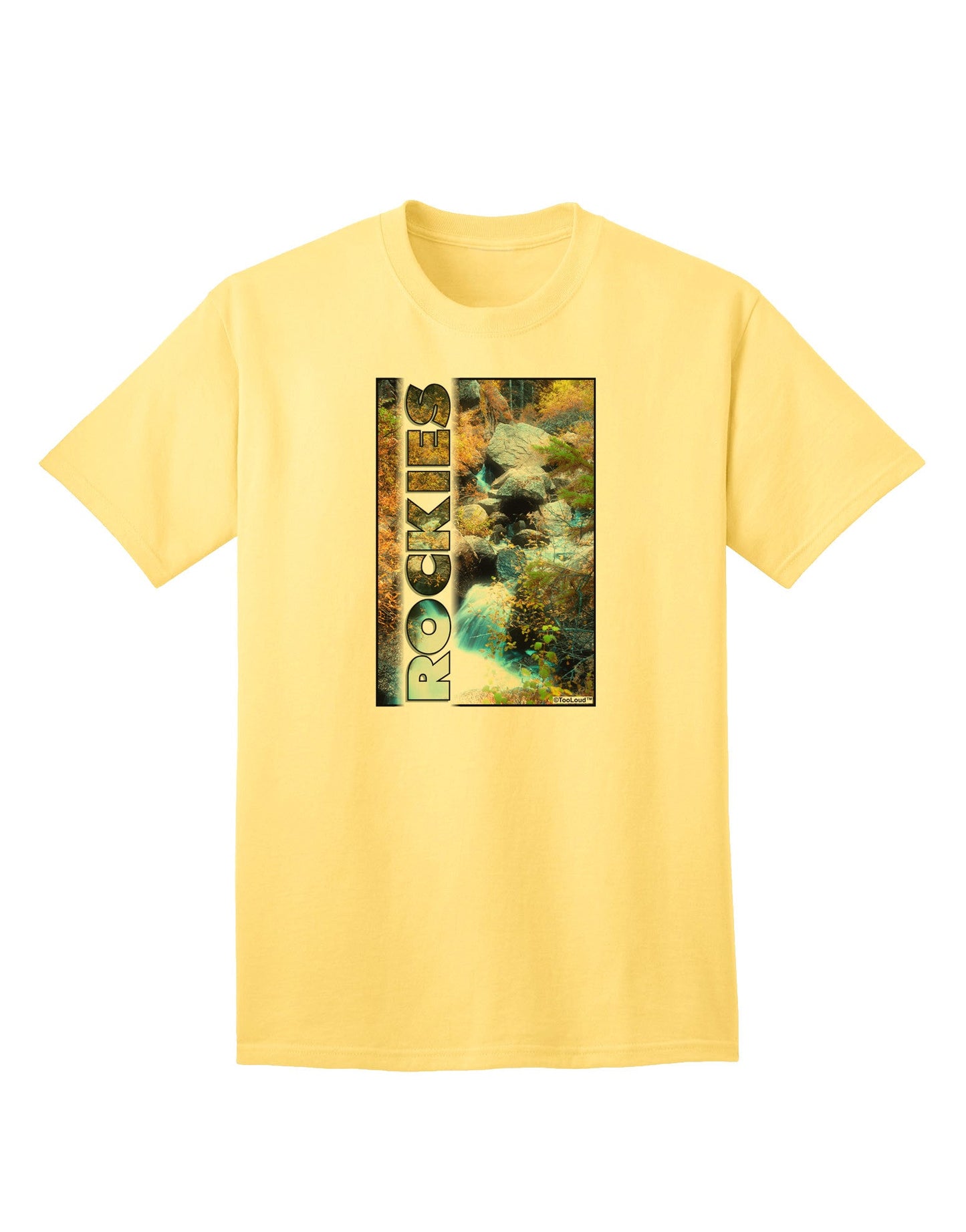 Rockies Waterfall Graphic: Premium Adult T-Shirt with Custom Text Option-Mens T-shirts-TooLoud-Yellow-Small-Davson Sales