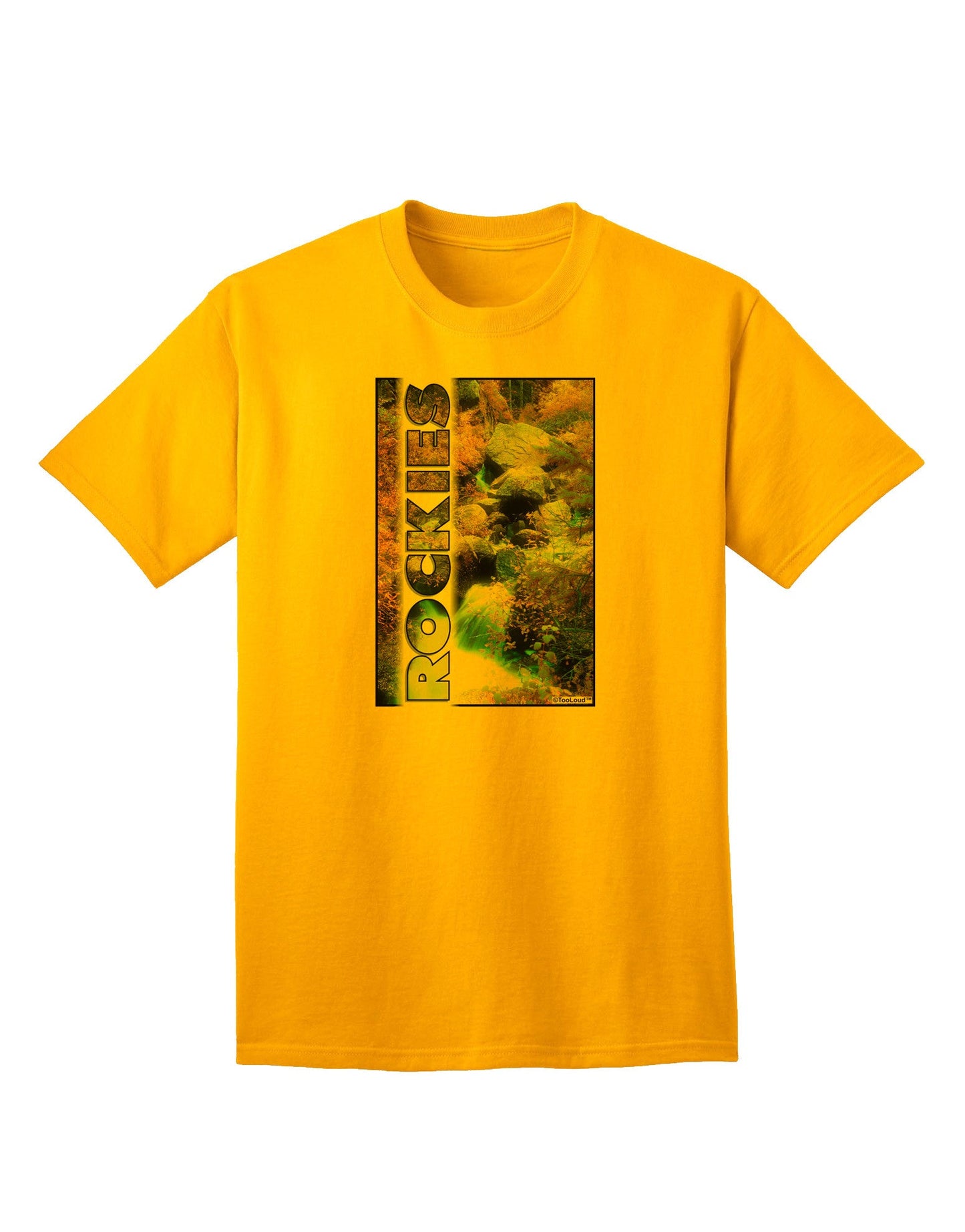 Rockies Waterfall Graphic: Premium Adult T-Shirt with Custom Text Option-Mens T-shirts-TooLoud-Gold-Small-Davson Sales