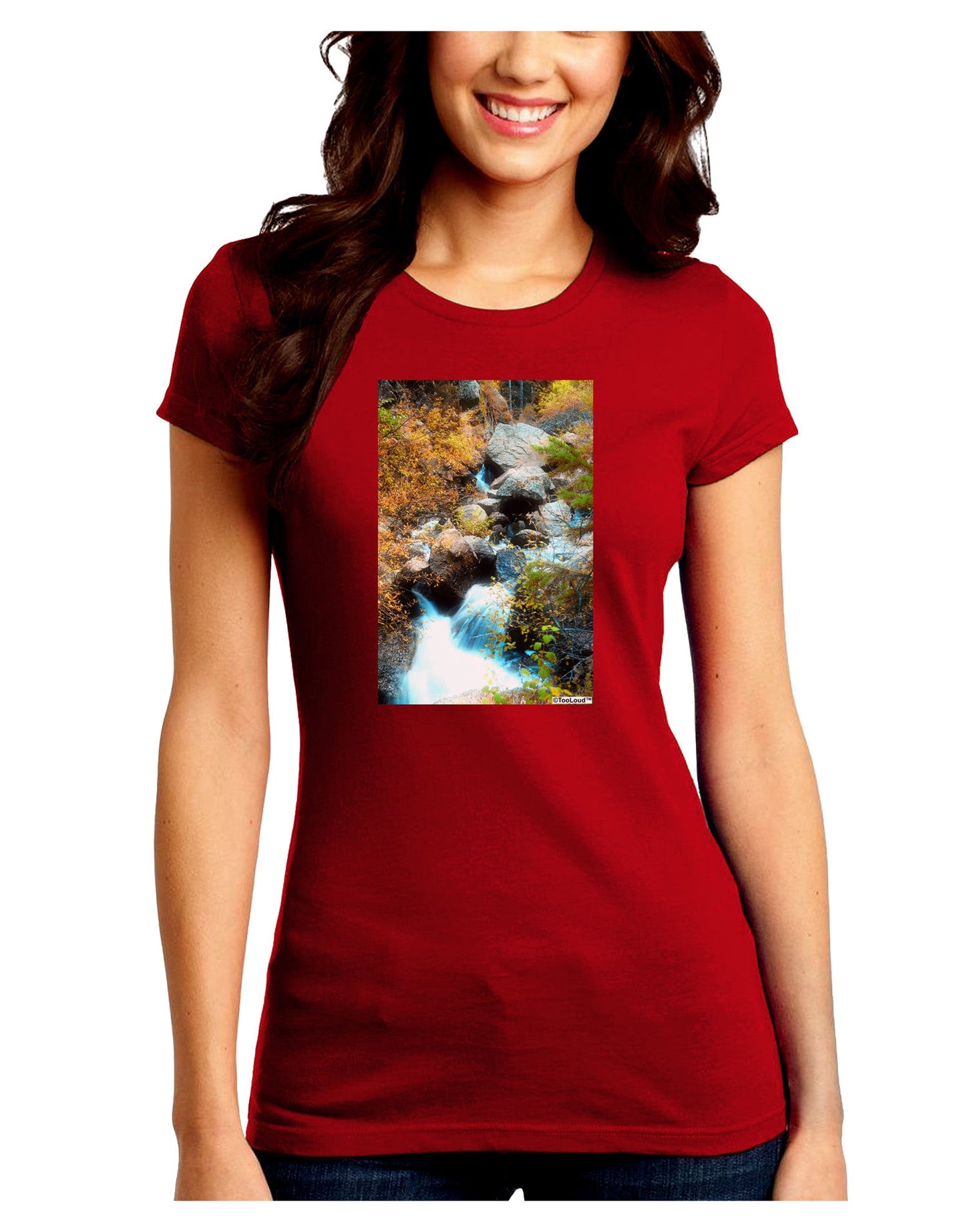 Rockies Waterfall Juniors Petite Crew Dark T-Shirt-T-Shirts Juniors Tops-TooLoud-Red-Juniors Fitted Small-Davson Sales