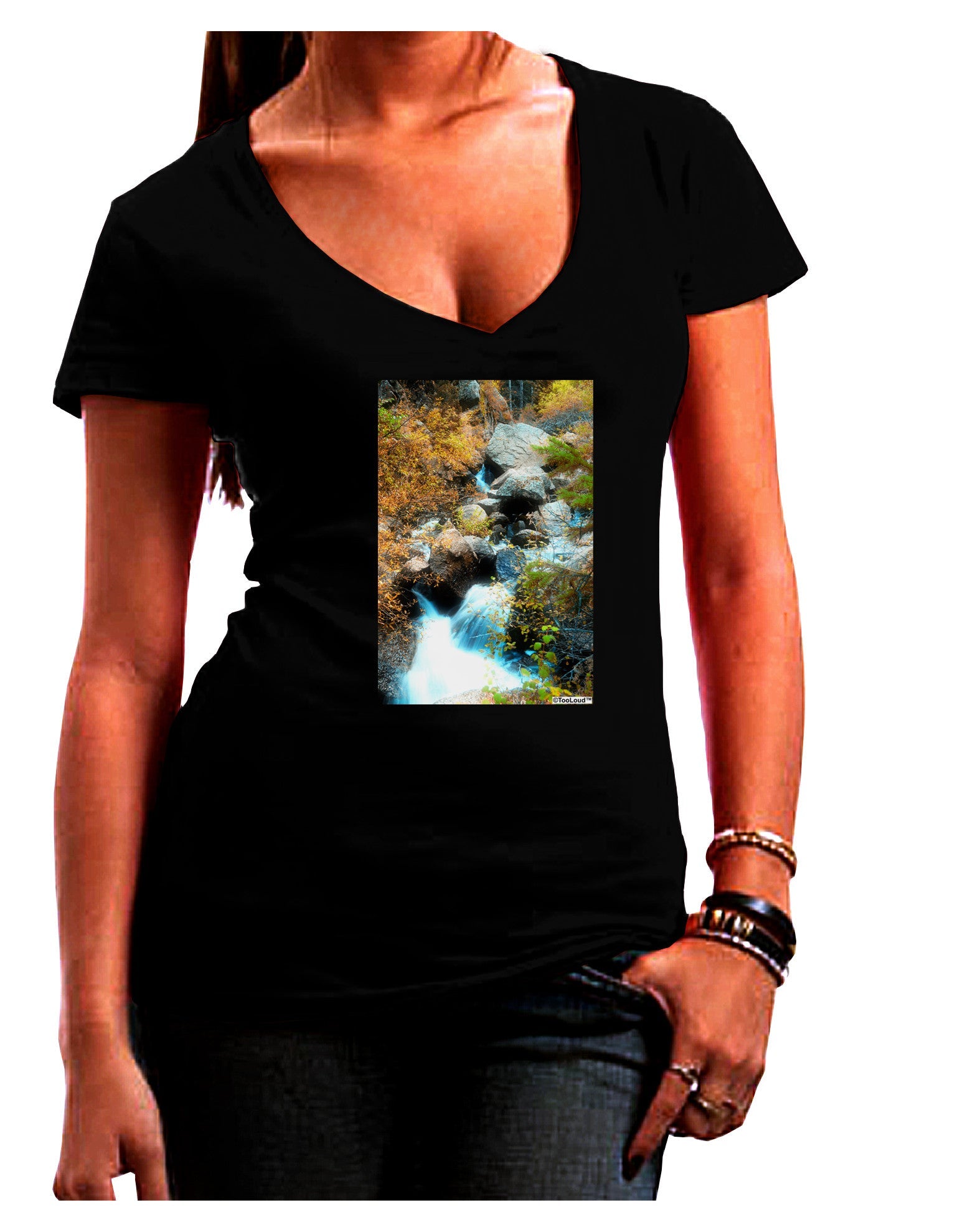 Rockies Waterfall Womens V-Neck Dark T-Shirt-Womens V-Neck T-Shirts-TooLoud-Black-Juniors Fitted Small-Davson Sales