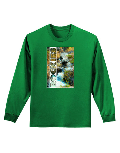 Rockies Waterfall with Text Adult Long Sleeve Dark T-Shirt-TooLoud-Kelly-Green-Small-Davson Sales