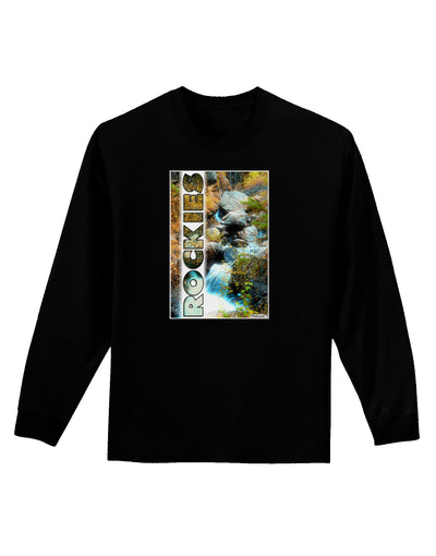 Rockies Waterfall with Text Adult Long Sleeve Dark T-Shirt-TooLoud-Black-Small-Davson Sales