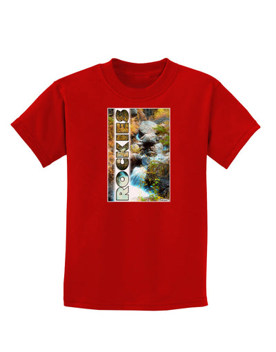 Rockies Waterfall with Text Childrens Dark T-Shirt-Childrens T-Shirt-TooLoud-Red-X-Small-Davson Sales