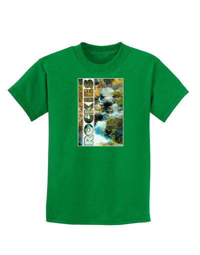 Rockies Waterfall with Text Childrens Dark T-Shirt-Childrens T-Shirt-TooLoud-Kelly-Green-X-Small-Davson Sales