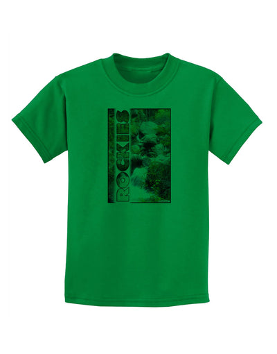 Rockies Waterfall with Text Childrens T-Shirt-Childrens T-Shirt-TooLoud-Kelly-Green-X-Small-Davson Sales