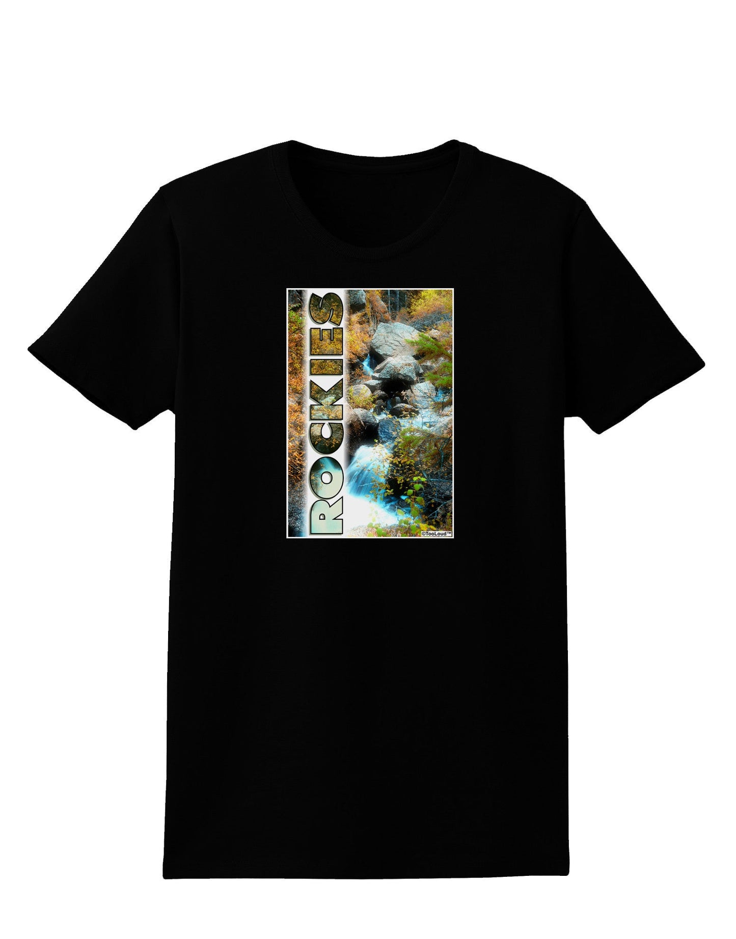 Rockies Waterfall with Text Womens Dark T-Shirt-TooLoud-Black-X-Small-Davson Sales