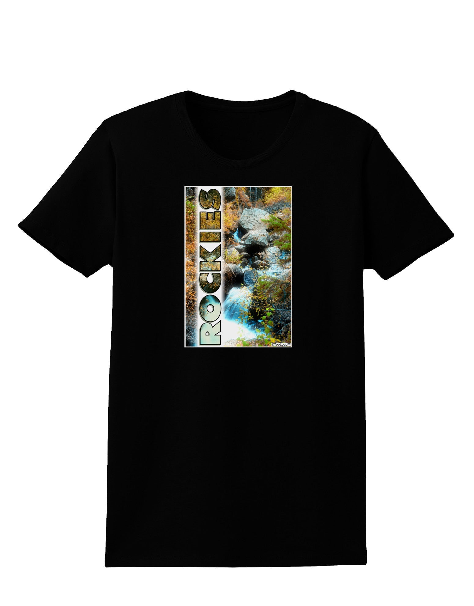Rockies Waterfall with Text Womens Dark T-Shirt-TooLoud-Black-X-Small-Davson Sales