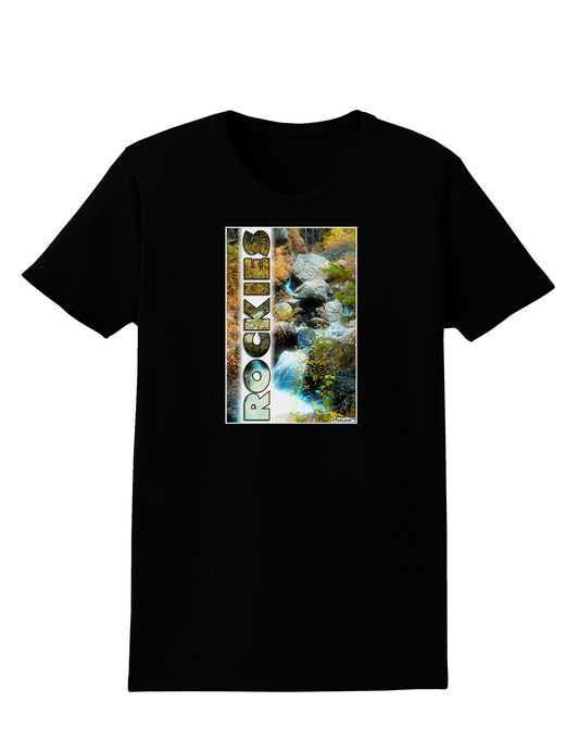 Rockies Waterfall with Text Womens Dark T-Shirt-TooLoud-Black-X-Small-Davson Sales