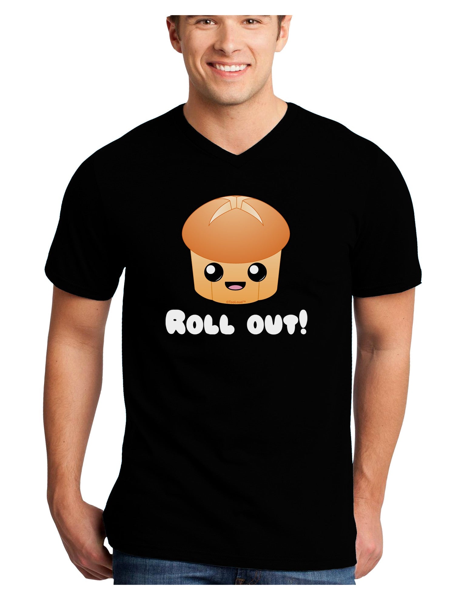 Roll Out Cute Roll Adult Dark V-Neck T-Shirt-TooLoud-Black-Small-Davson Sales