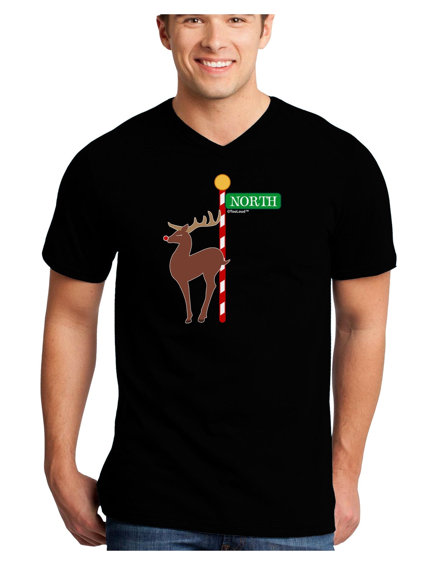 Rudolf Ratchet Reindeer Color Adult Dark V-Neck T-Shirt-TooLoud-Black-Small-Davson Sales
