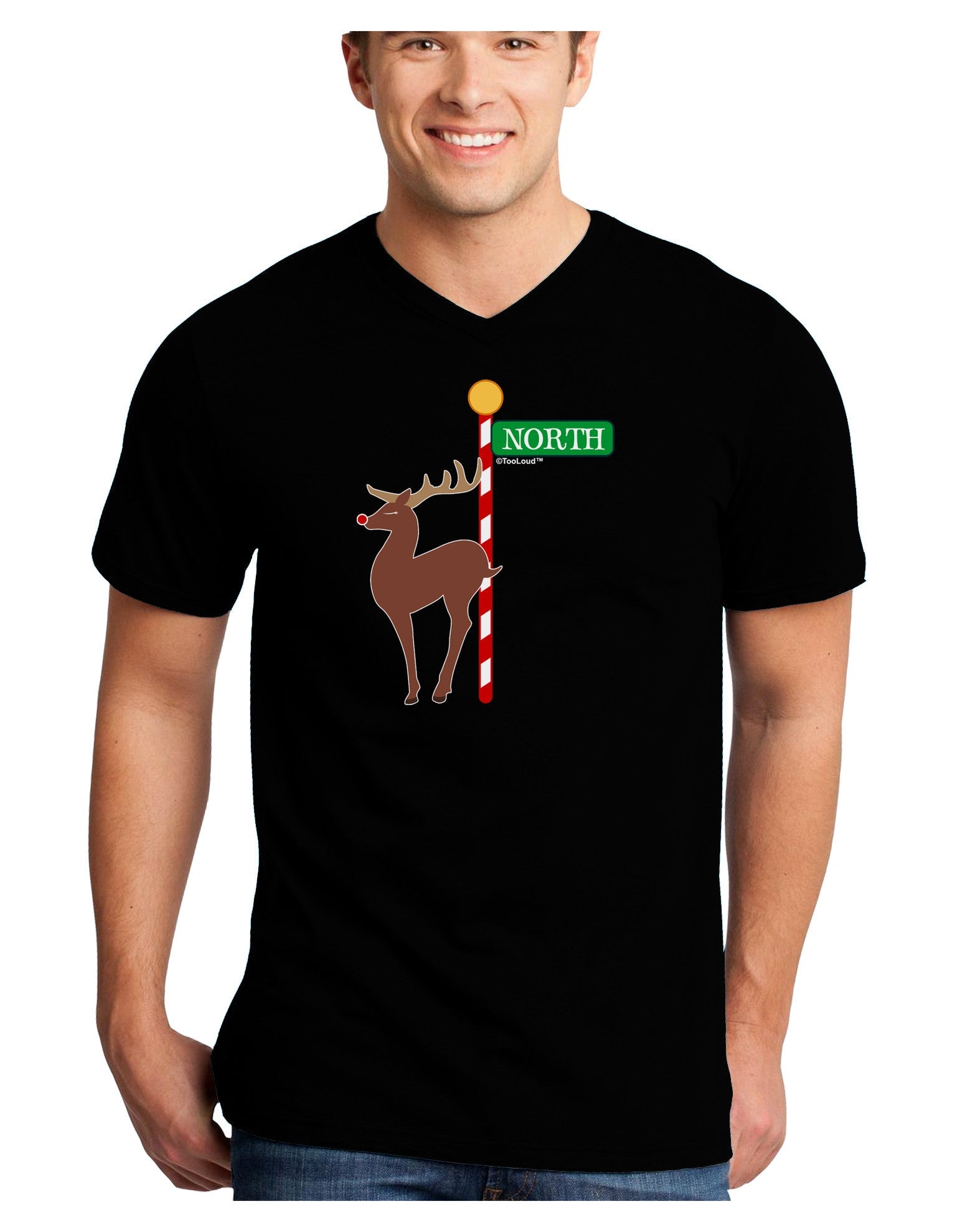 Rudolf Ratchet Reindeer Color Adult Dark V-Neck T-Shirt-TooLoud-Black-Small-Davson Sales