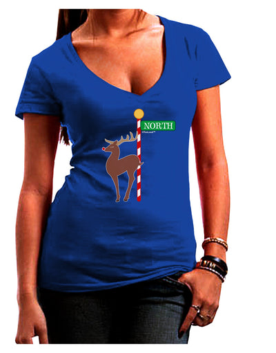 Rudolf Ratchet Reindeer Color Juniors V-Neck Dark T-Shirt-Womens V-Neck T-Shirts-TooLoud-Royal-Blue-Juniors Fitted Small-Davson Sales