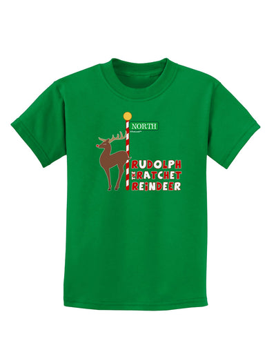 Rudolf Ratchet Reindeer Color Text Childrens Dark T-Shirt-Childrens T-Shirt-TooLoud-Kelly-Green-X-Small-Davson Sales