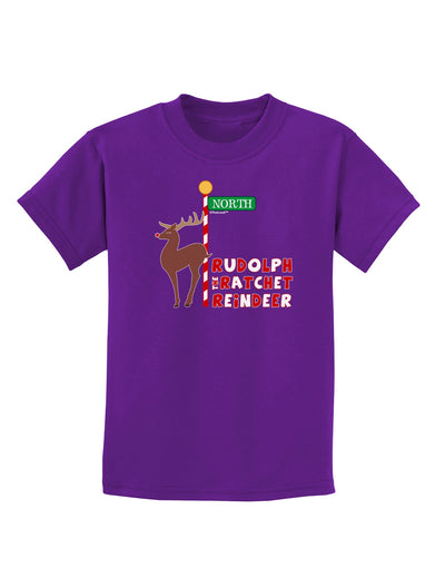 Rudolf Ratchet Reindeer Color Text Childrens Dark T-Shirt-Childrens T-Shirt-TooLoud-Purple-X-Small-Davson Sales