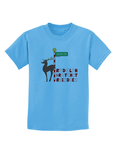 Rudolf Ratchet Reindeer Color Text Childrens T-Shirt-Childrens T-Shirt-TooLoud-Aquatic-Blue-X-Small-Davson Sales