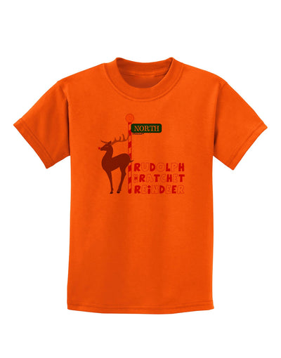 Rudolf Ratchet Reindeer Color Text Childrens T-Shirt-Childrens T-Shirt-TooLoud-Orange-X-Small-Davson Sales