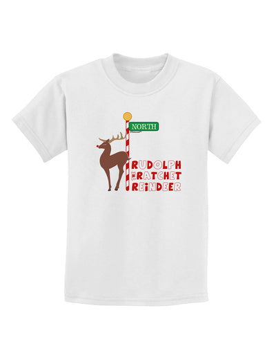 Rudolf Ratchet Reindeer Color Text Childrens T-Shirt-Childrens T-Shirt-TooLoud-White-X-Small-Davson Sales