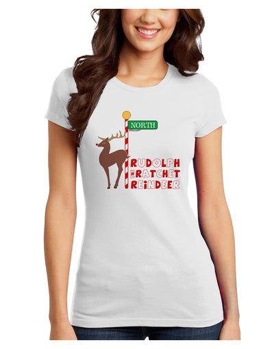 Rudolf Ratchet Reindeer Color Text Juniors T-Shirt-Womens Juniors T-Shirt-TooLoud-White-Juniors Fitted X-Small-Davson Sales