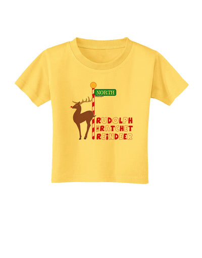 Rudolf Ratchet Reindeer Color Text Toddler T-Shirt-Toddler T-Shirt-TooLoud-Yellow-2T-Davson Sales