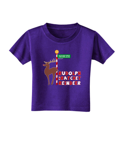 Rudolf Ratchet Reindeer Color Text Toddler T-Shirt Dark-Toddler T-Shirt-TooLoud-Purple-2T-Davson Sales