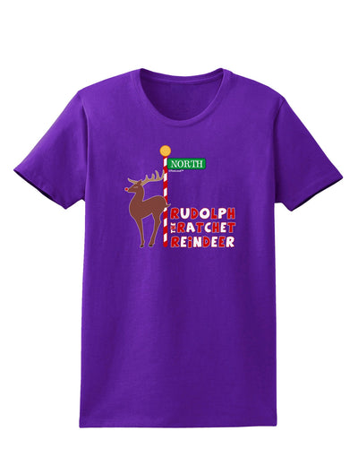 Rudolf Ratchet Reindeer Color Text Womens Dark T-Shirt-TooLoud-Purple-X-Small-Davson Sales