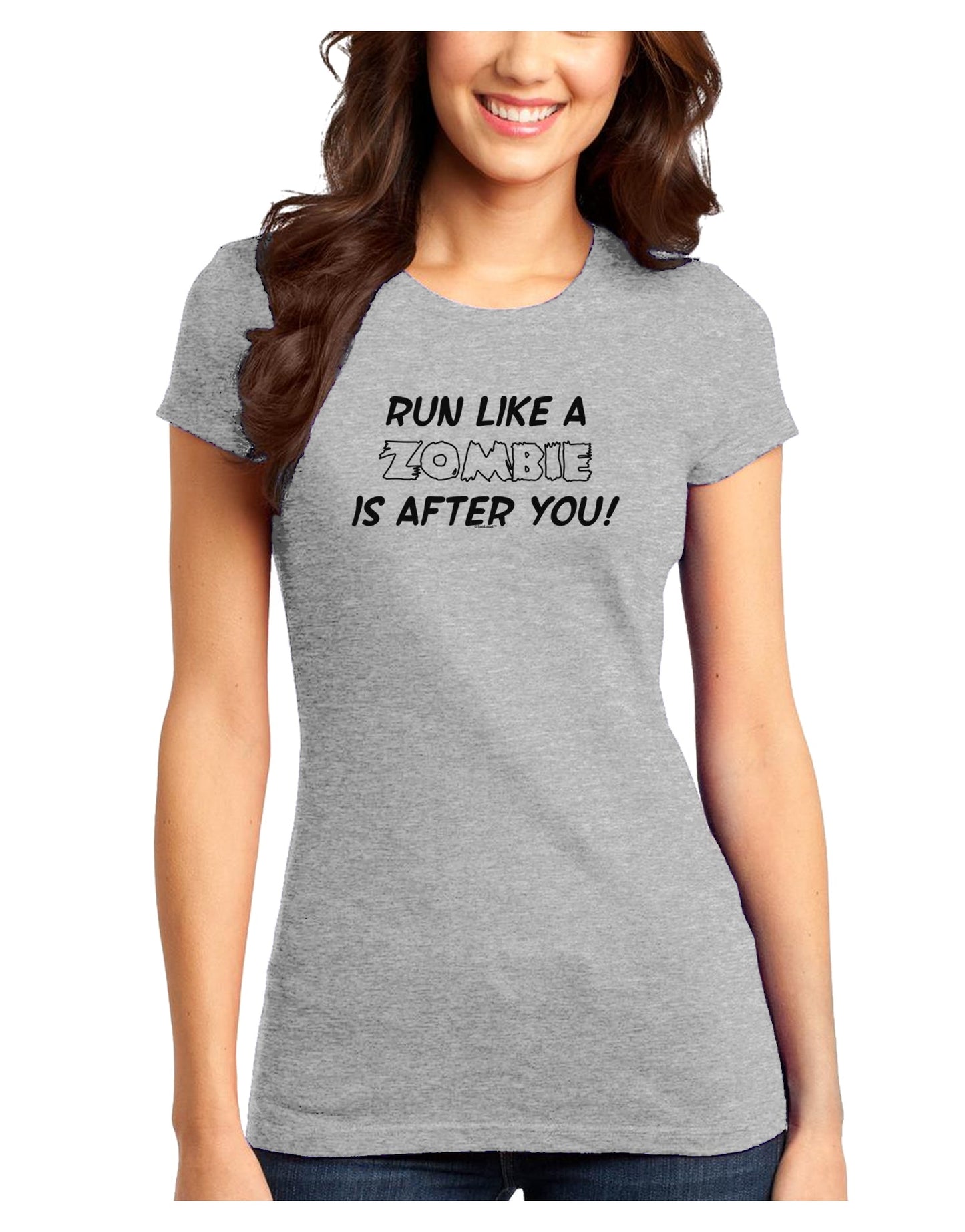 Run Like a Zombie Is After You Juniors T-Shirt-Womens Juniors T-Shirt-TooLoud-Ash-Gray-Juniors Fitted XS-Davson Sales