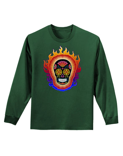 Sacred Calavera Day of the Dead Sugar Skull Adult Long Sleeve Dark T-Shirt-TooLoud-Dark-Green-Small-Davson Sales