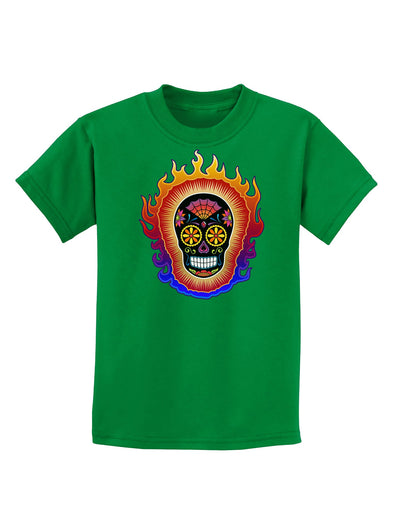 Sacred Calavera Day of the Dead Sugar Skull Childrens Dark T-Shirt-Childrens T-Shirt-TooLoud-Kelly-Green-X-Small-Davson Sales