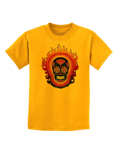 Sacred Calavera Day of the Dead Sugar Skull Childrens T-Shirt-Childrens T-Shirt-TooLoud-Gold-X-Small-Davson Sales