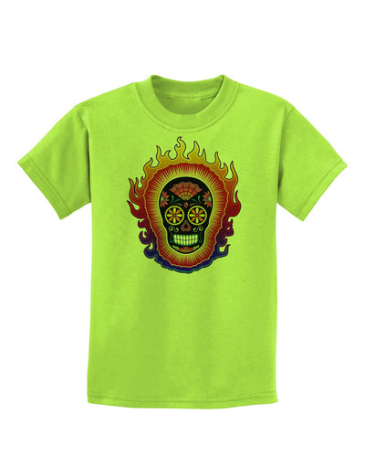 Sacred Calavera Day of the Dead Sugar Skull Childrens T-Shirt-Childrens T-Shirt-TooLoud-Lime-Green-X-Small-Davson Sales