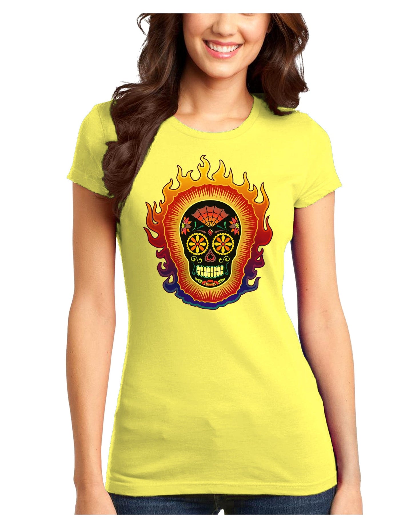 Sacred Calavera Day of the Dead Sugar Skull Juniors T-Shirt-Womens Juniors T-Shirt-TooLoud-Yellow-Juniors Fitted XS-Davson Sales