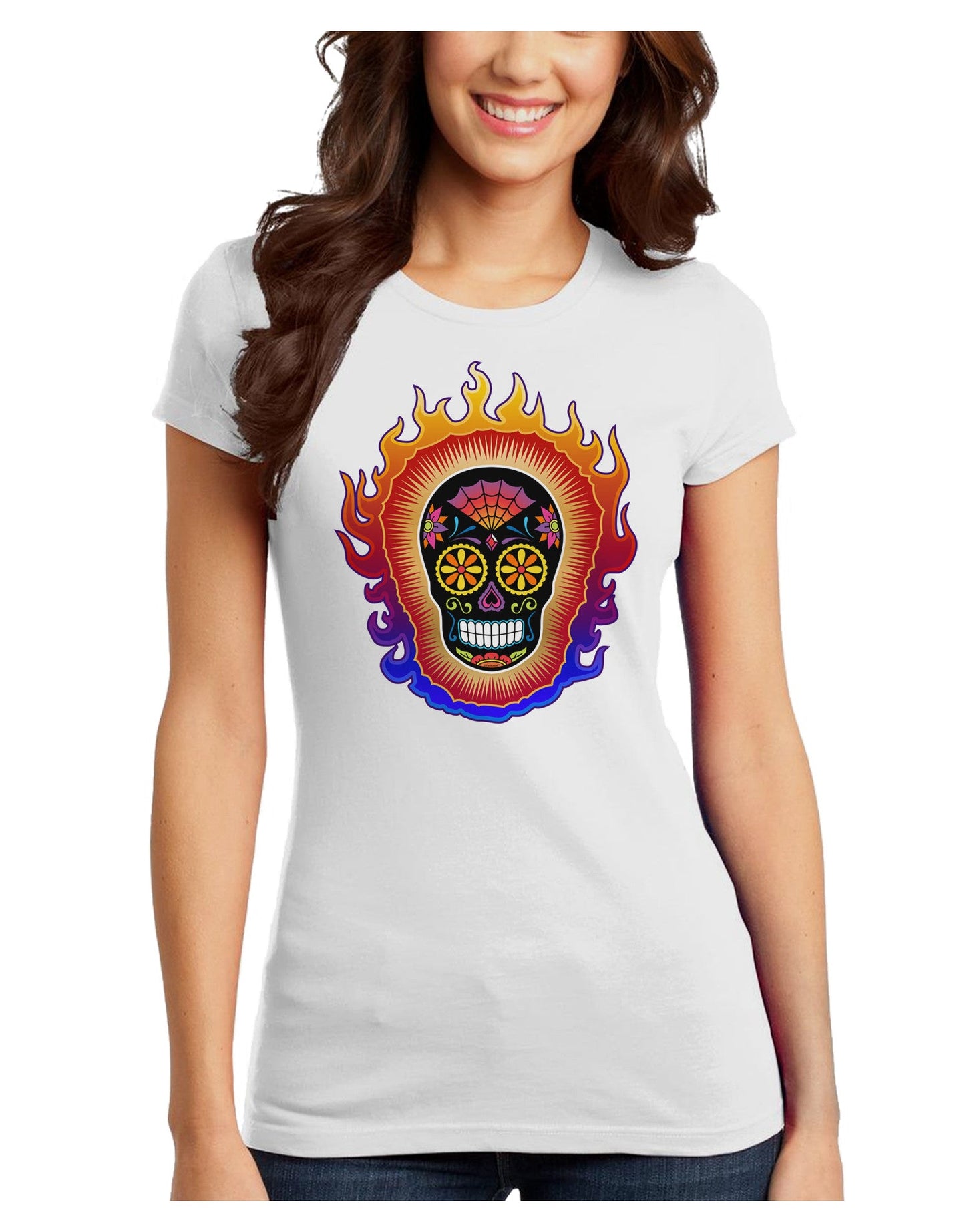 Sacred Calavera Day of the Dead Sugar Skull Juniors T-Shirt-Womens Juniors T-Shirt-TooLoud-White-Juniors Fitted XS-Davson Sales