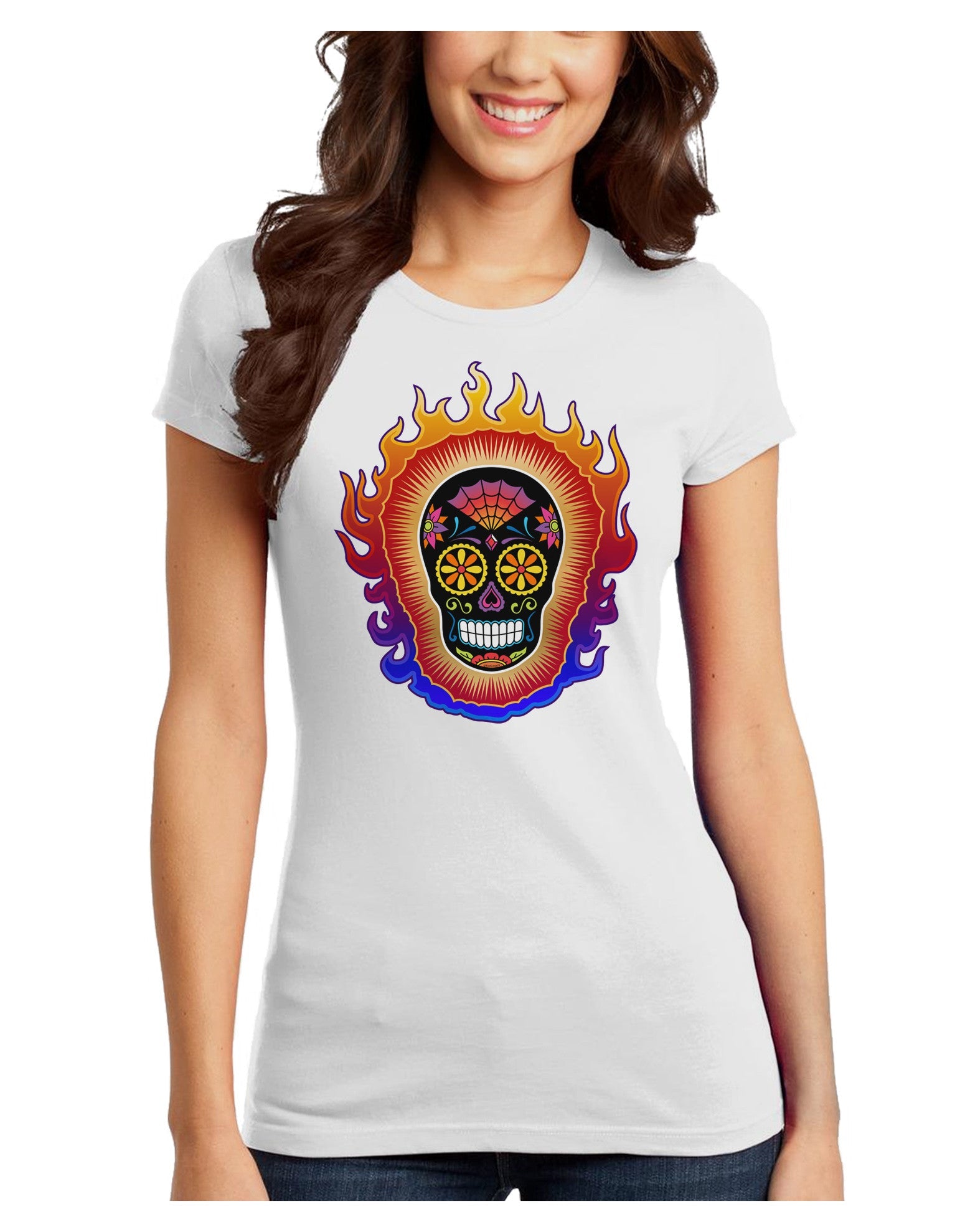 Sacred Calavera Day of the Dead Sugar Skull Juniors T-Shirt-Womens Juniors T-Shirt-TooLoud-White-Juniors Fitted XS-Davson Sales