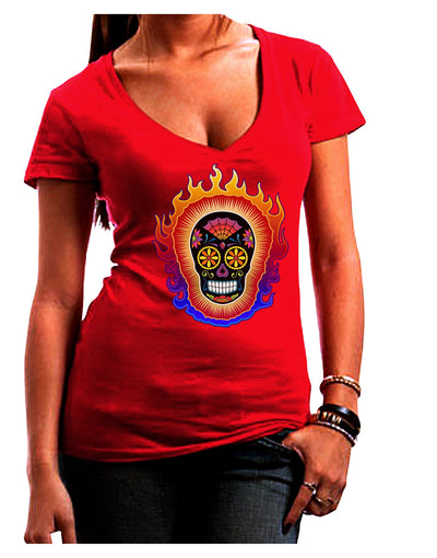 Sacred Calavera Day of the Dead Sugar Skull Juniors V-Neck Dark T-Shirt-Womens V-Neck T-Shirts-TooLoud-Red-Juniors Fitted Small-Davson Sales