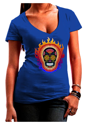 Sacred Calavera Day of the Dead Sugar Skull Juniors V-Neck Dark T-Shirt-Womens V-Neck T-Shirts-TooLoud-Royal-Blue-Juniors Fitted Small-Davson Sales