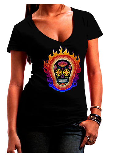 Sacred Calavera Day of the Dead Sugar Skull Juniors V-Neck Dark T-Shirt-Womens V-Neck T-Shirts-TooLoud-Black-Juniors Fitted Small-Davson Sales